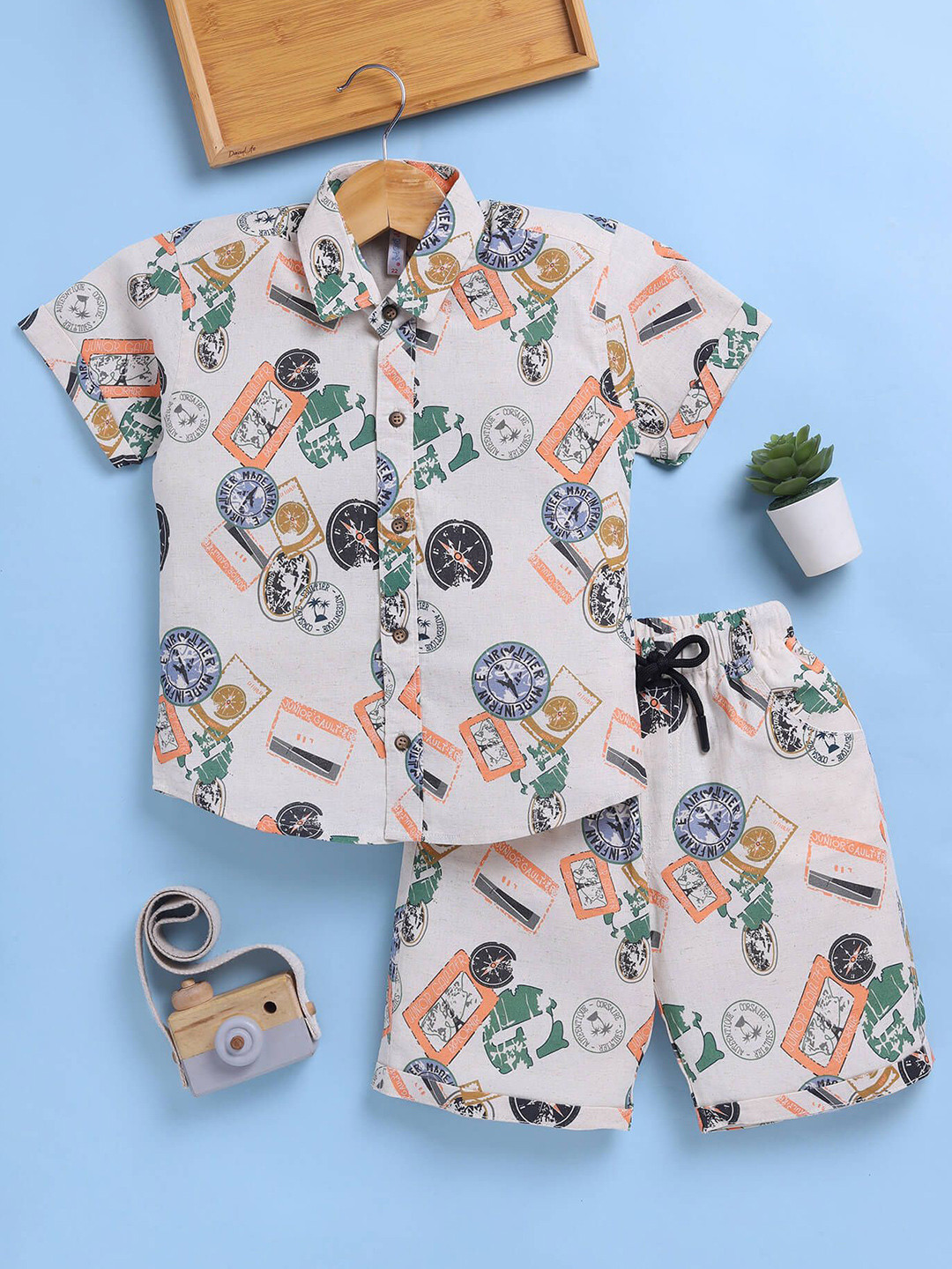 Toonyport Boys Printed Pure Cotton Shirt with Shorts Clothing Set