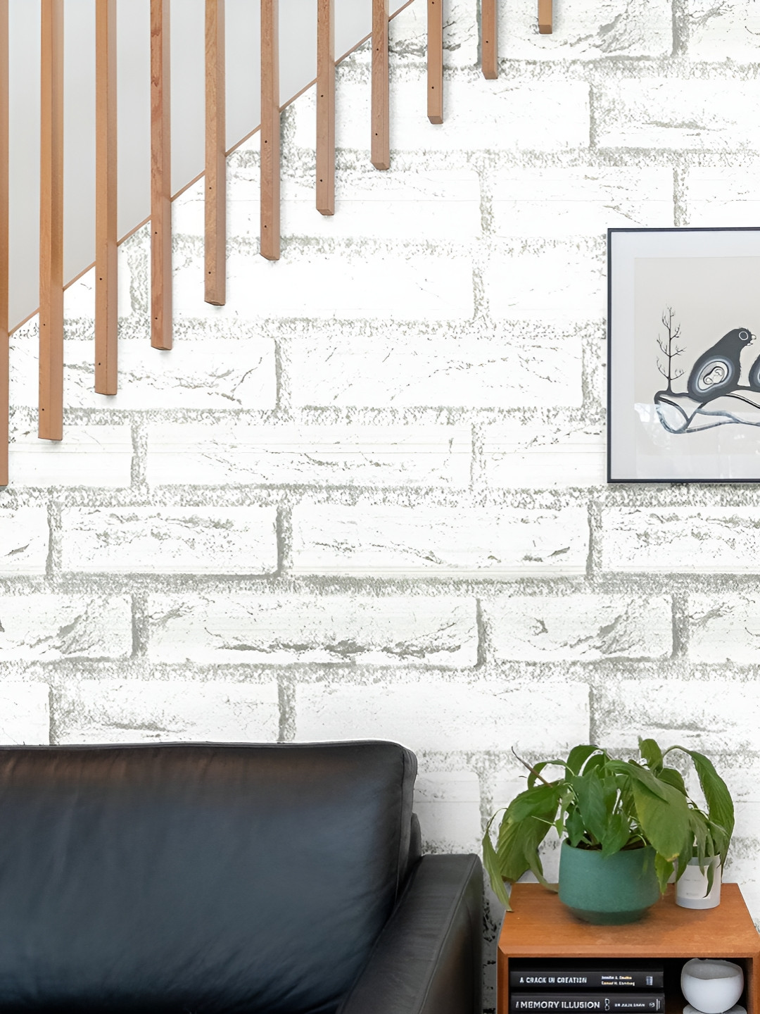 INDIAN ROYALS White & Grey Printed Brick Design Design Waterproof Wallpaper