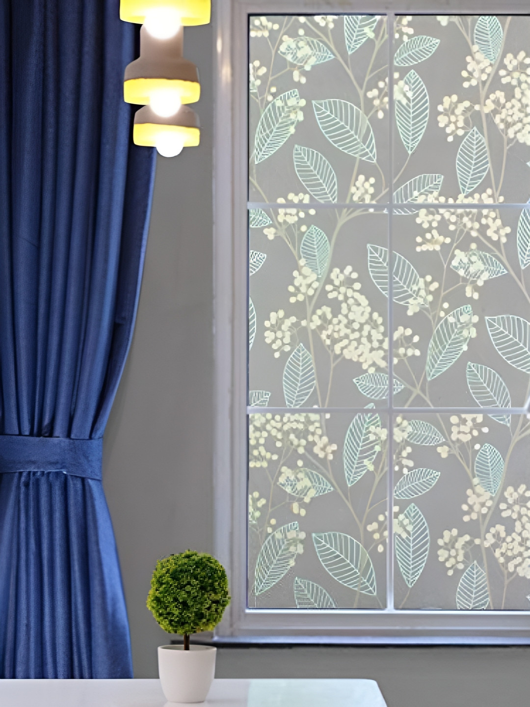 INDIAN ROYALS Green & Grey Flower Printed Self-Adhesive & Durable Window Sticker