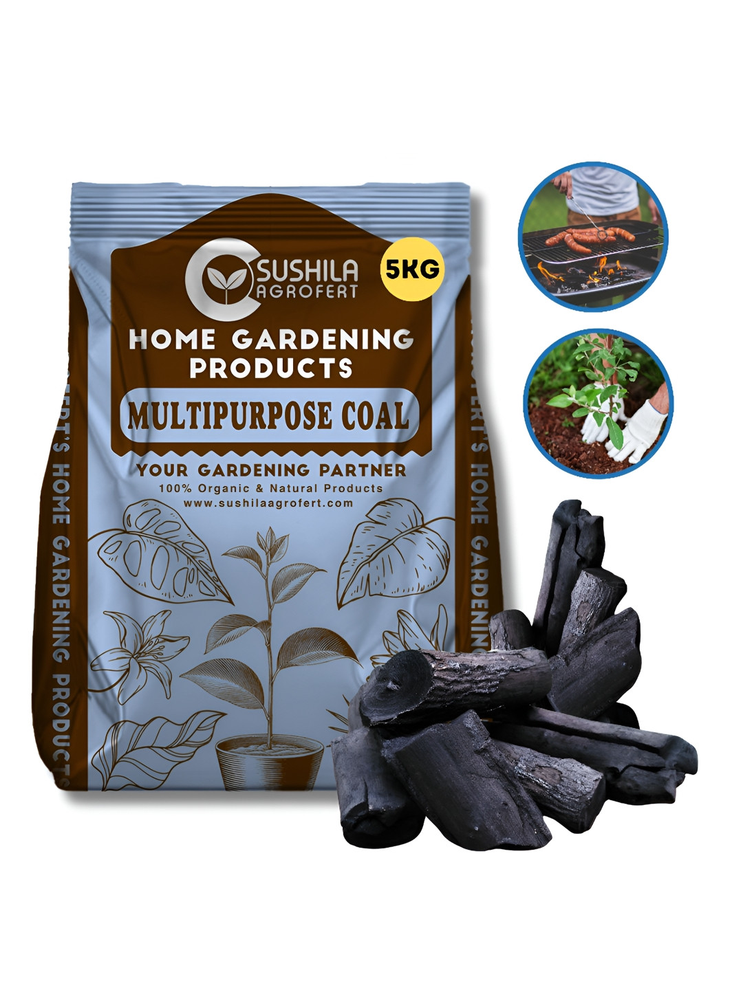 SUSHILA AGROFERT Black 100% Natural Multipurpose Coal Garden Accessories - 5 Kg