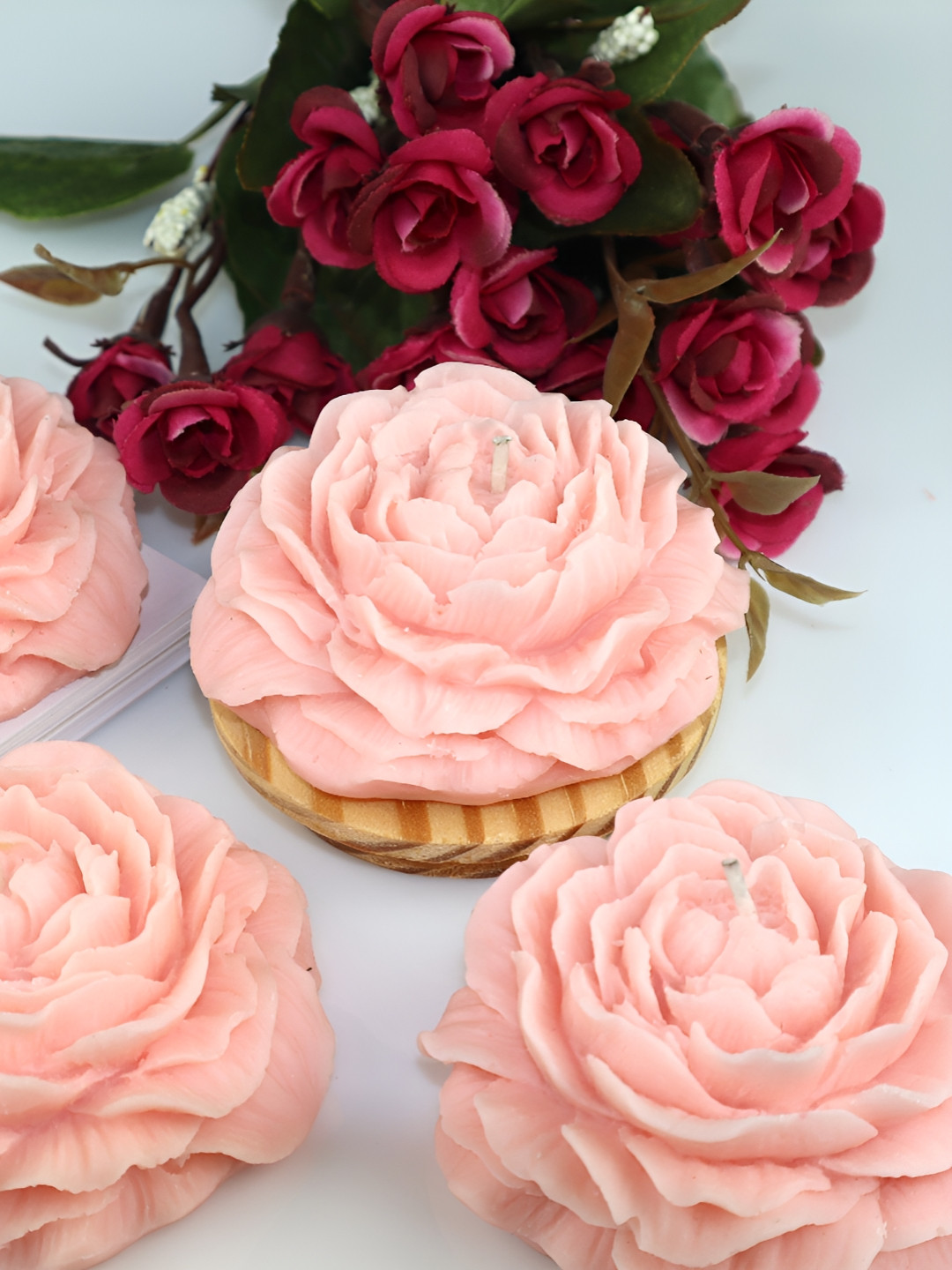 Shraddha Creation Peony Pink Colors Home Decor 4Pcs Scented Solid Pillar Candles