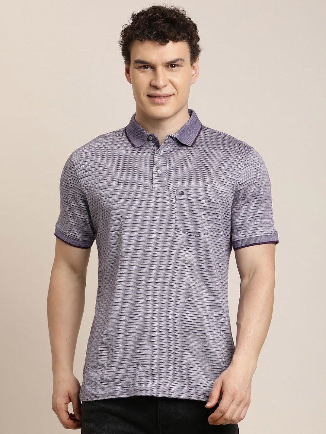 Turtle Textured Polo Collar Pocket Detail Pure Cotton Slim Fit T-Shirt