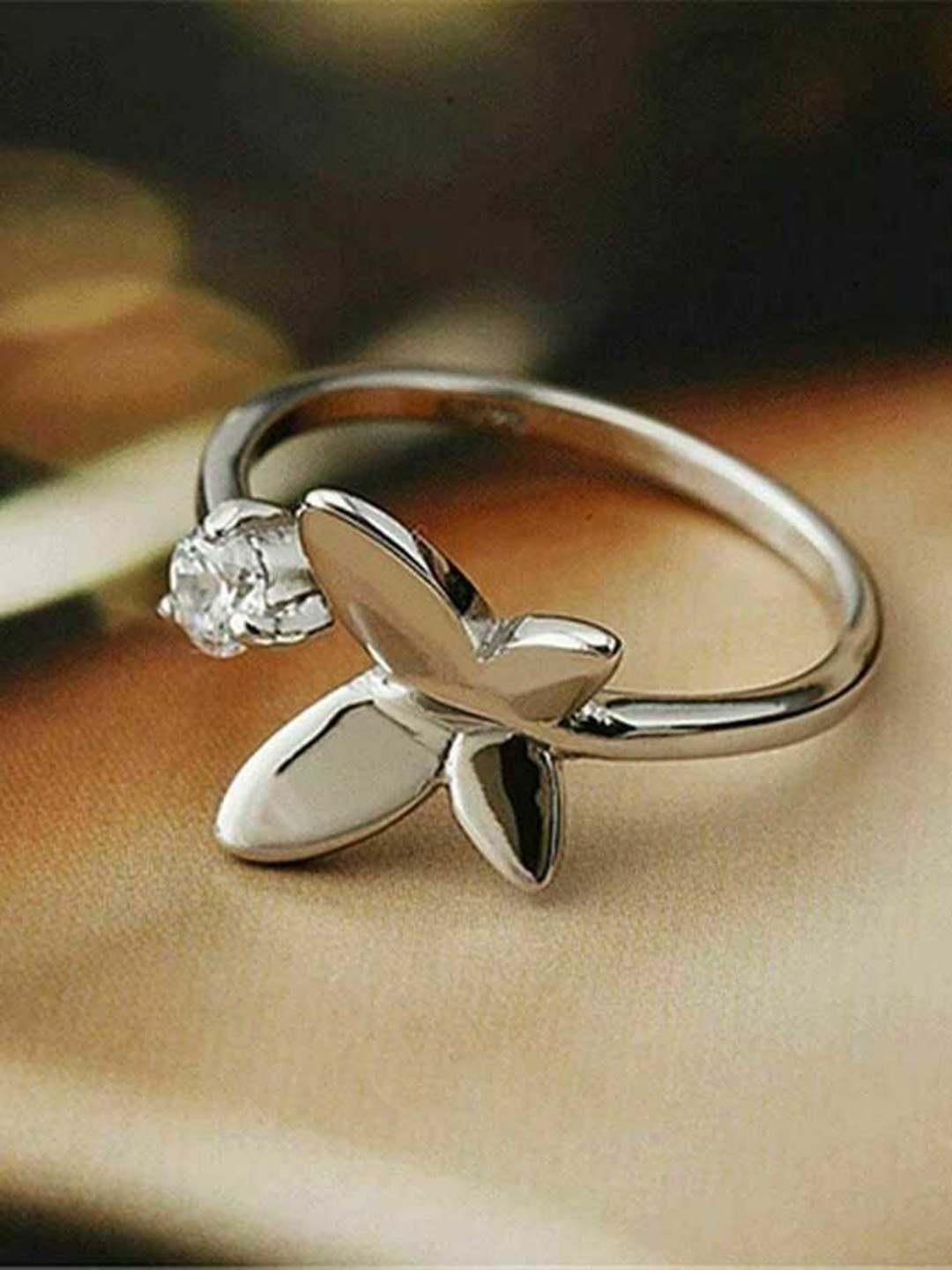 Bling Queen Silver-Plated Butterfly Open Adjustable Finger Ring