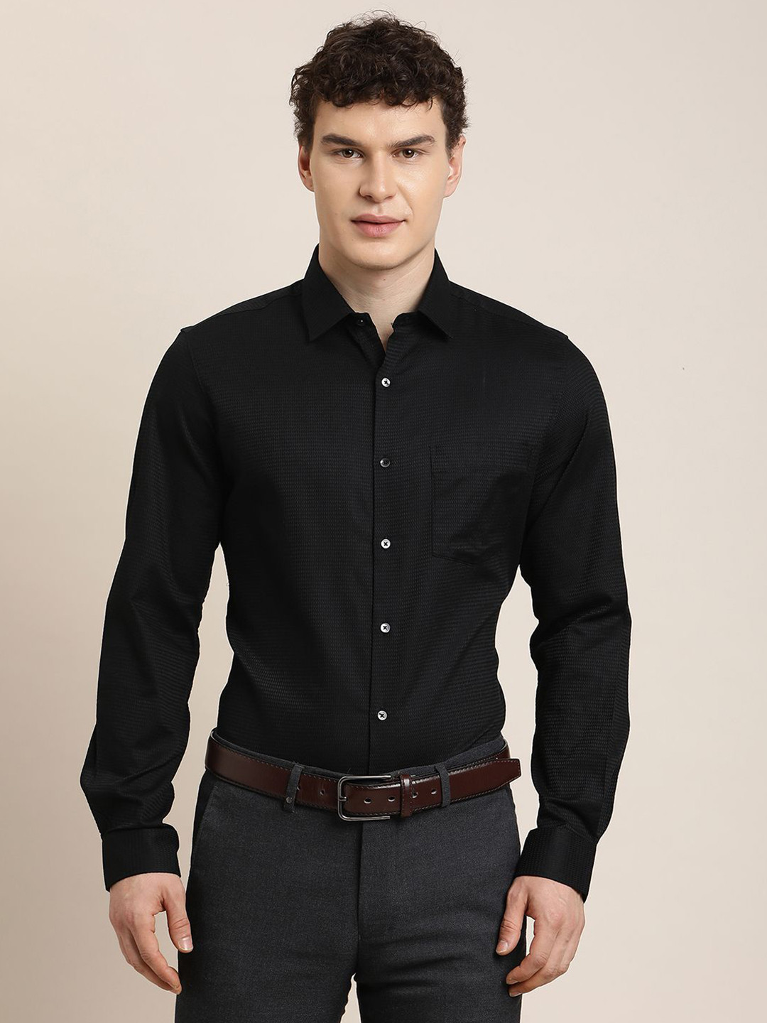 Turtle Classic Textured Pure Cotton Slim Fit Formal Shirt