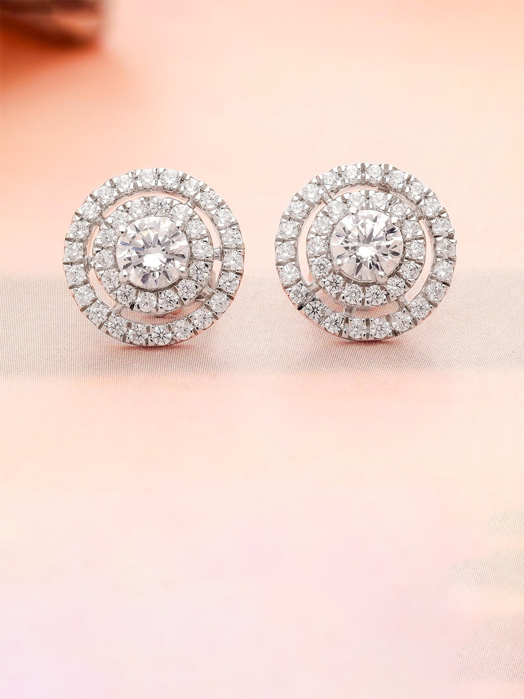 AMONROO 925 Sterling Silver Rhodium-Plated CZ Studded Bridal Contemporary Studs Earrings