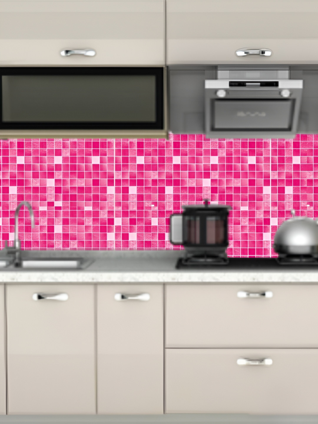 INDIAN ROYALS White & Pink Printed Tiles Peel and Stick Waterproof Wallpaper