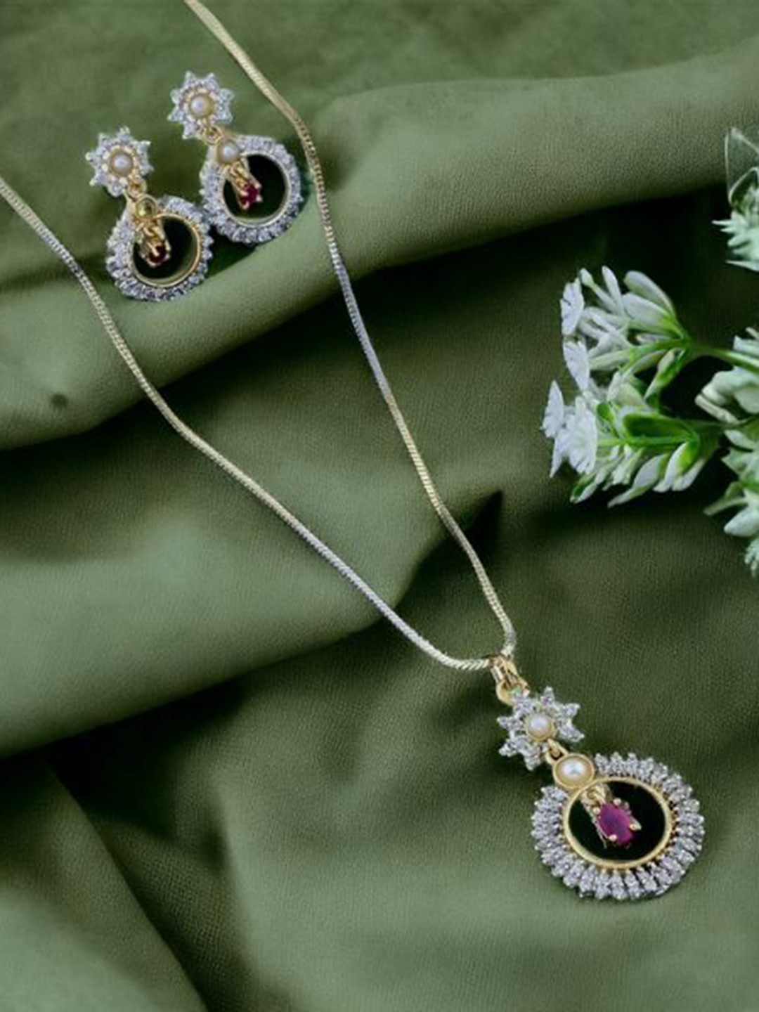 Anouk Dual-Plated Ruby Stone-Studded Jewellery Set