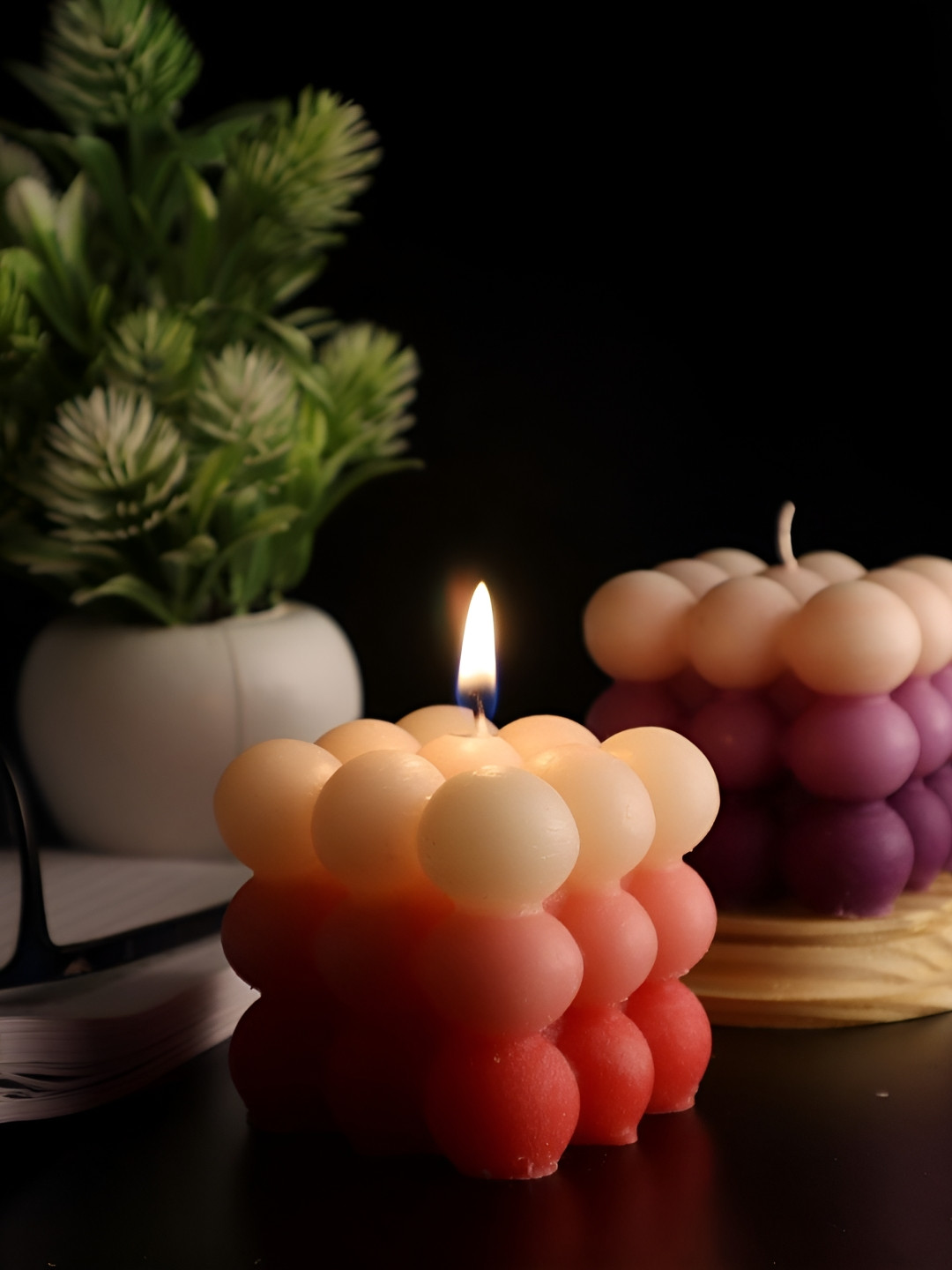 Shraddha Creation Pink Coconut & Lavender Fragrance, Bubble Candle,Pink & Purple Color Home Decor 2Pcs Scented Tea Light Candles