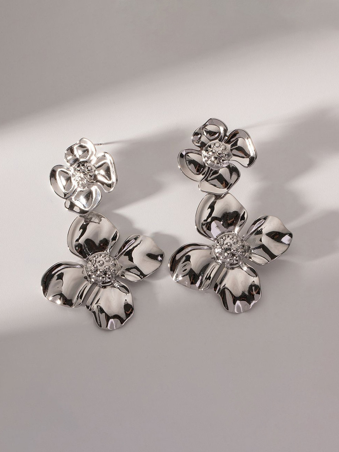 Aiza Silver-Plated Floral Cascade Drop Earrings