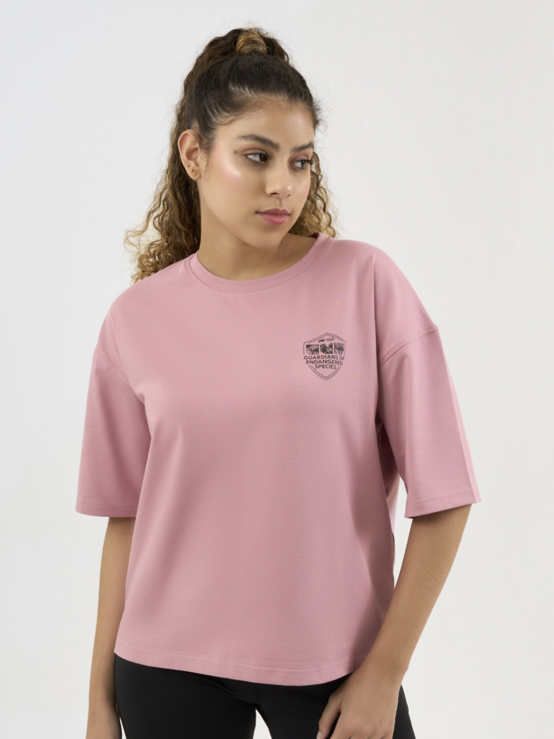 DCYPHR Snow Leopard Printed Drop-Shoulder Sleeves Cotton Oversized T-shirt