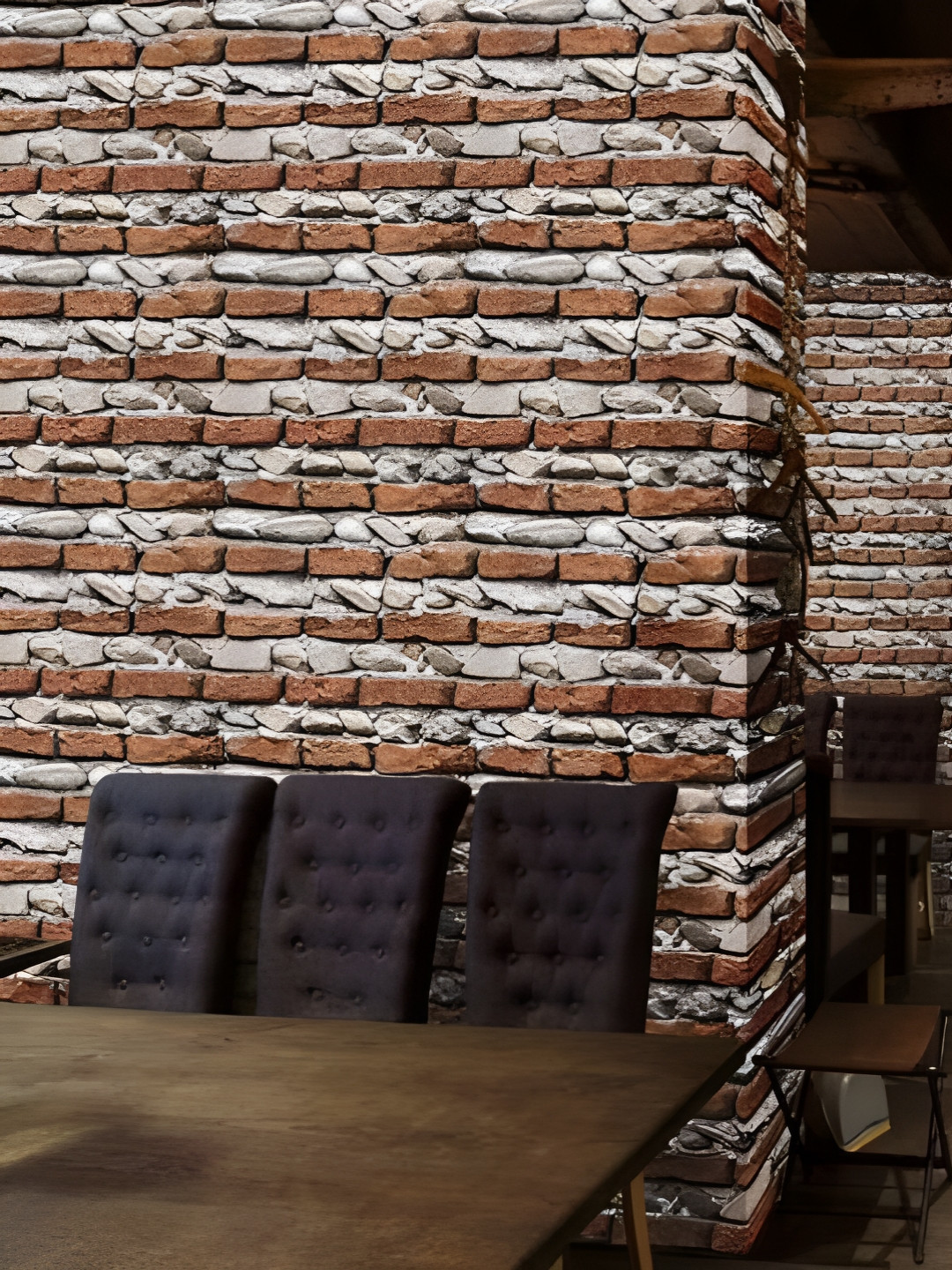 INDIAN ROYALS Brown & Grey Printed Brick Design Waterproof Wall Sticker