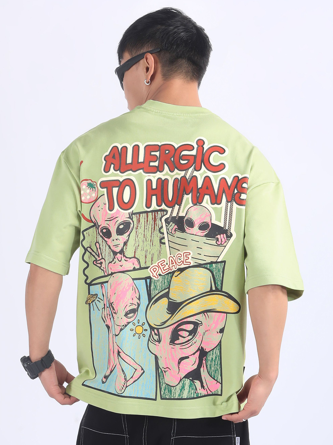 Beyoung Allergic To Human Puff Printed Oversized T-shirt