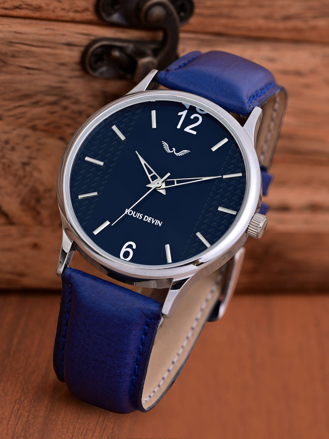 LOUIS DEVIN Men Blue Faux Leather Strap Analogue Wrist Watch