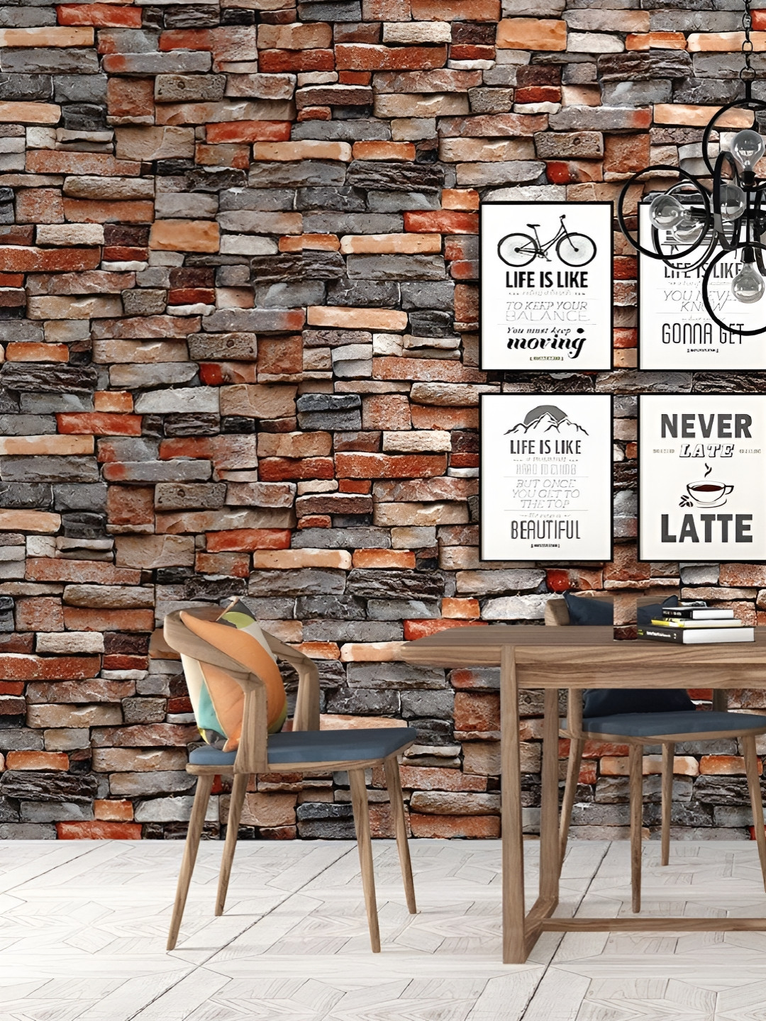 INDIAN ROYALS Brown & Grey Bricks Printed Self-Adhesive & Durable Wall Sticker