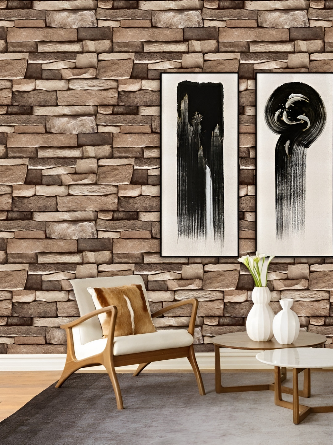 INDIAN ROYALS Brown Printed Animal Brick Stones Design Waterproof Wallpaper