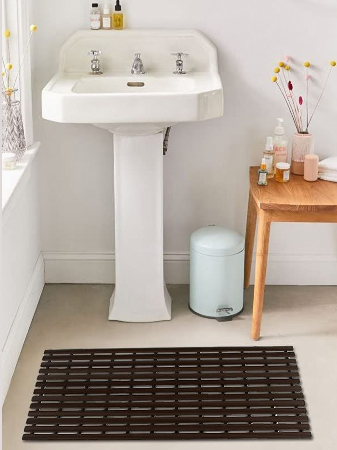 CASA-NEST Coffee Brown Textured 210 GSM Anti-Skid Bath Rugs