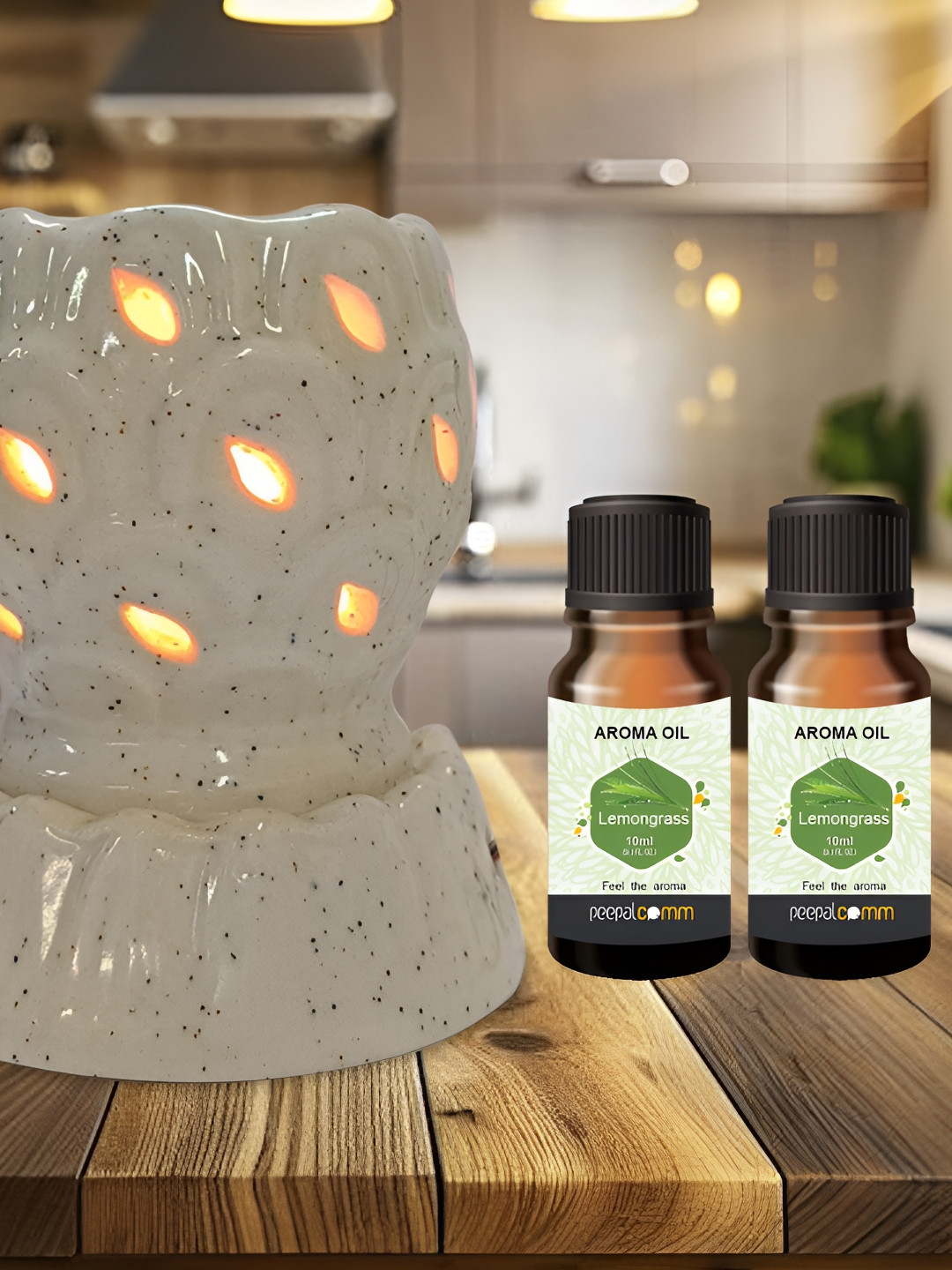 PEEPALCOMM 3Pcs White Electric Leaf Round Diffuser With Lemongrass Aroma Oils - 10ml Each