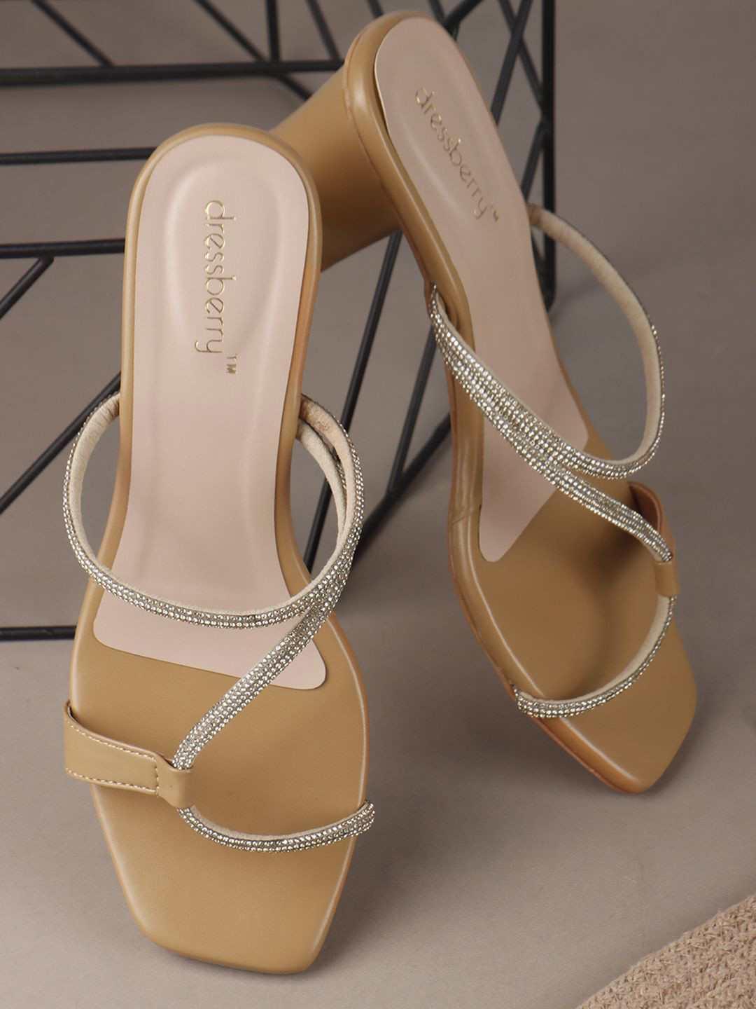 DressBerry Women's Beige Slip On Casual Heel Block Sandals