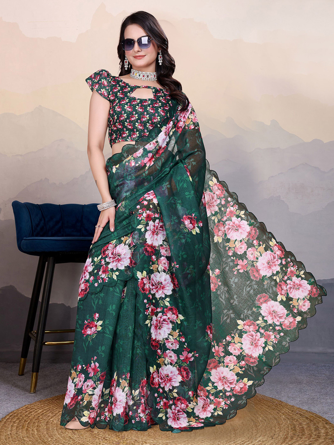 Sadika Floral Printed Arani Saree