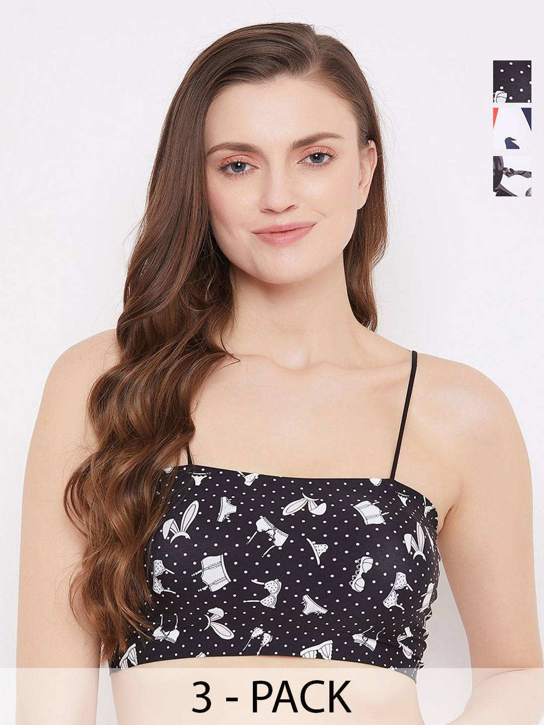 SECRETS BY ZEROKAATA Women Pack of 3 Printed Lightly Padded Bralettes