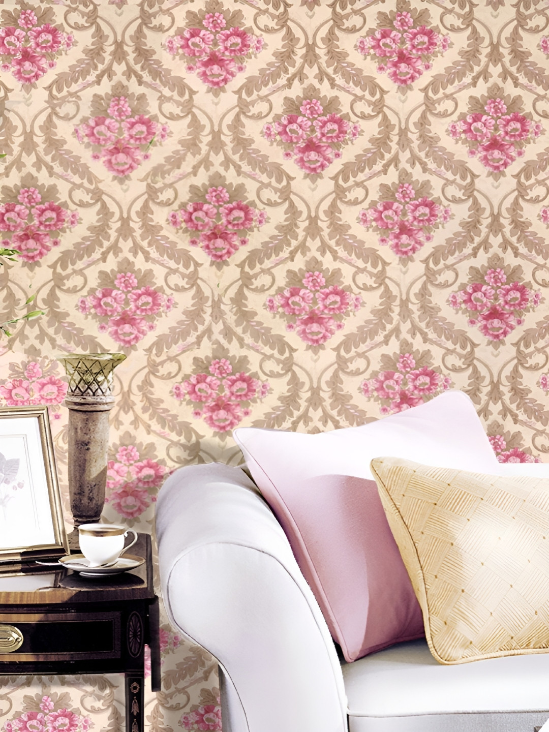 INDIAN ROYALS Pink & Beige Printed Decorative Waterproof Wall Sticker