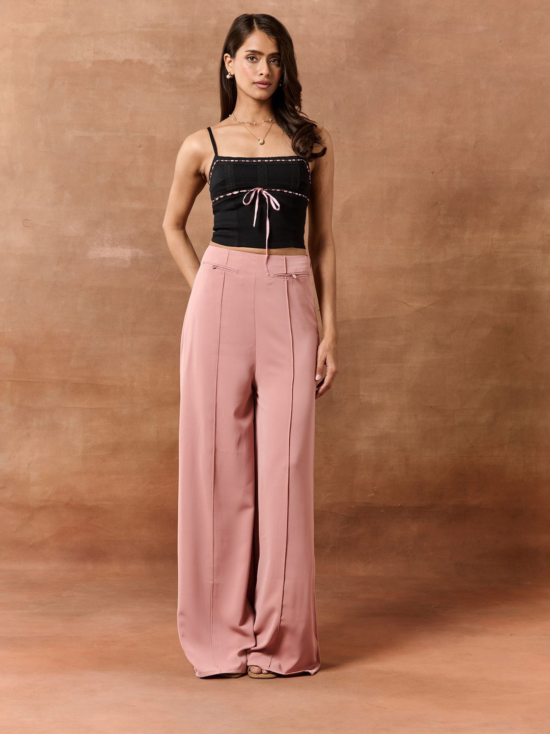 Lea Clothing Co. Rena Black Crop Top with Bow Detailing