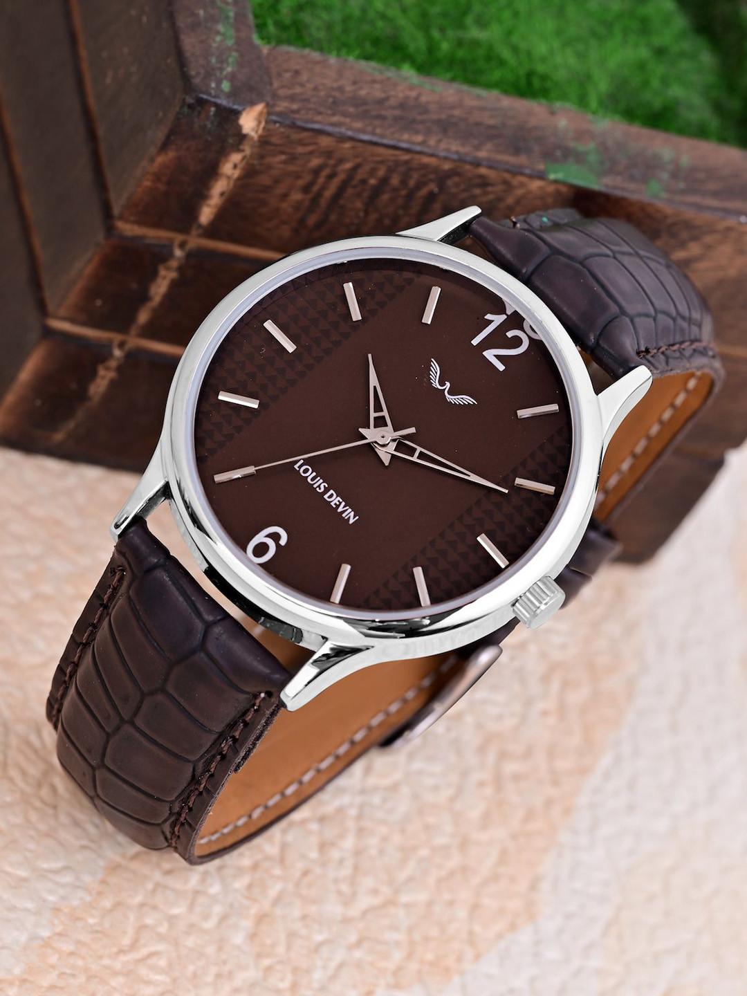 LOUIS DEVIN Men Brown Faux Leather Strap Analogue Wrist Watch
