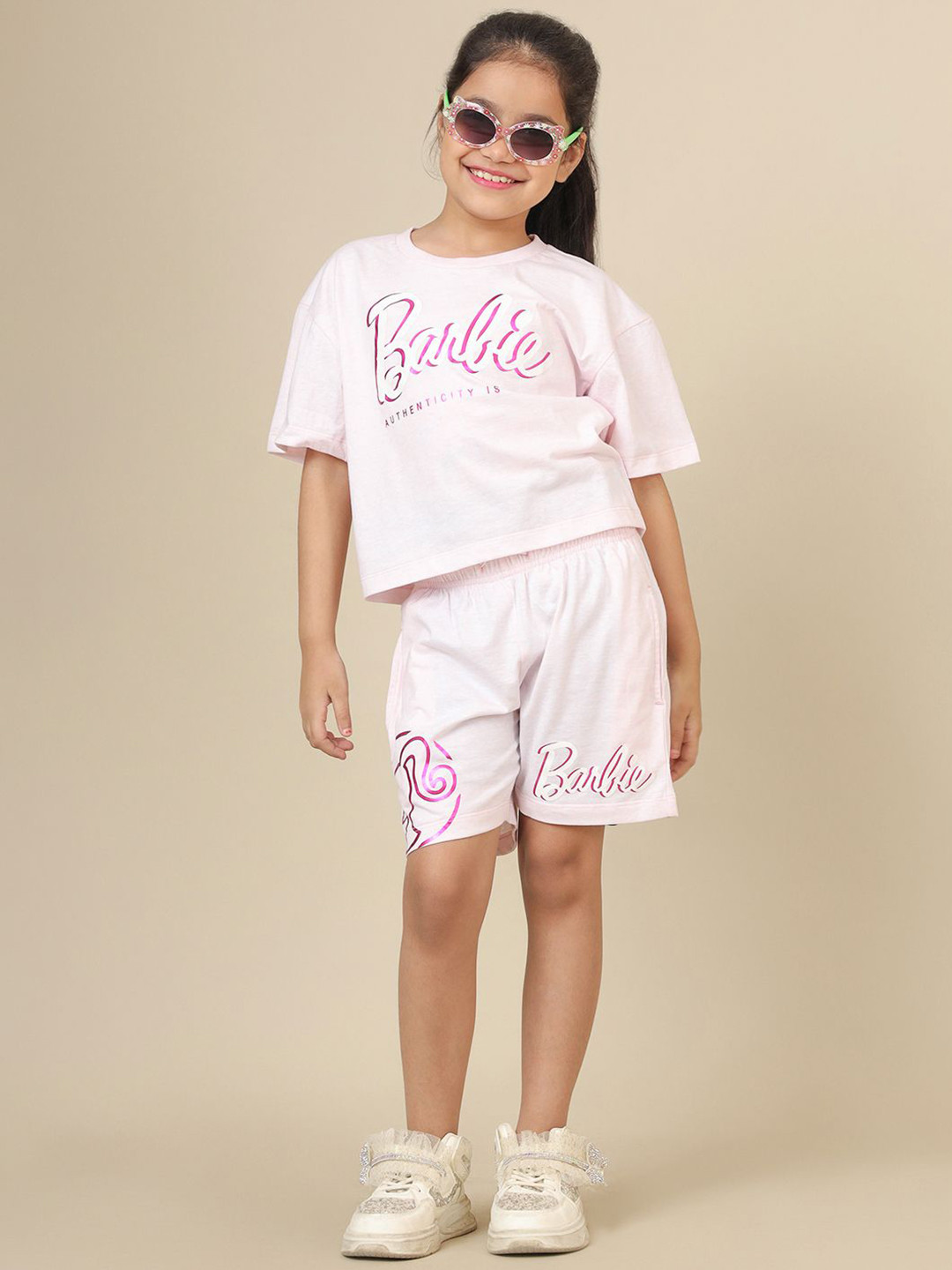 Kids Ville Girls Barbie Printed Relaxed-Fit T-shirt With Shorts Clothing Set
