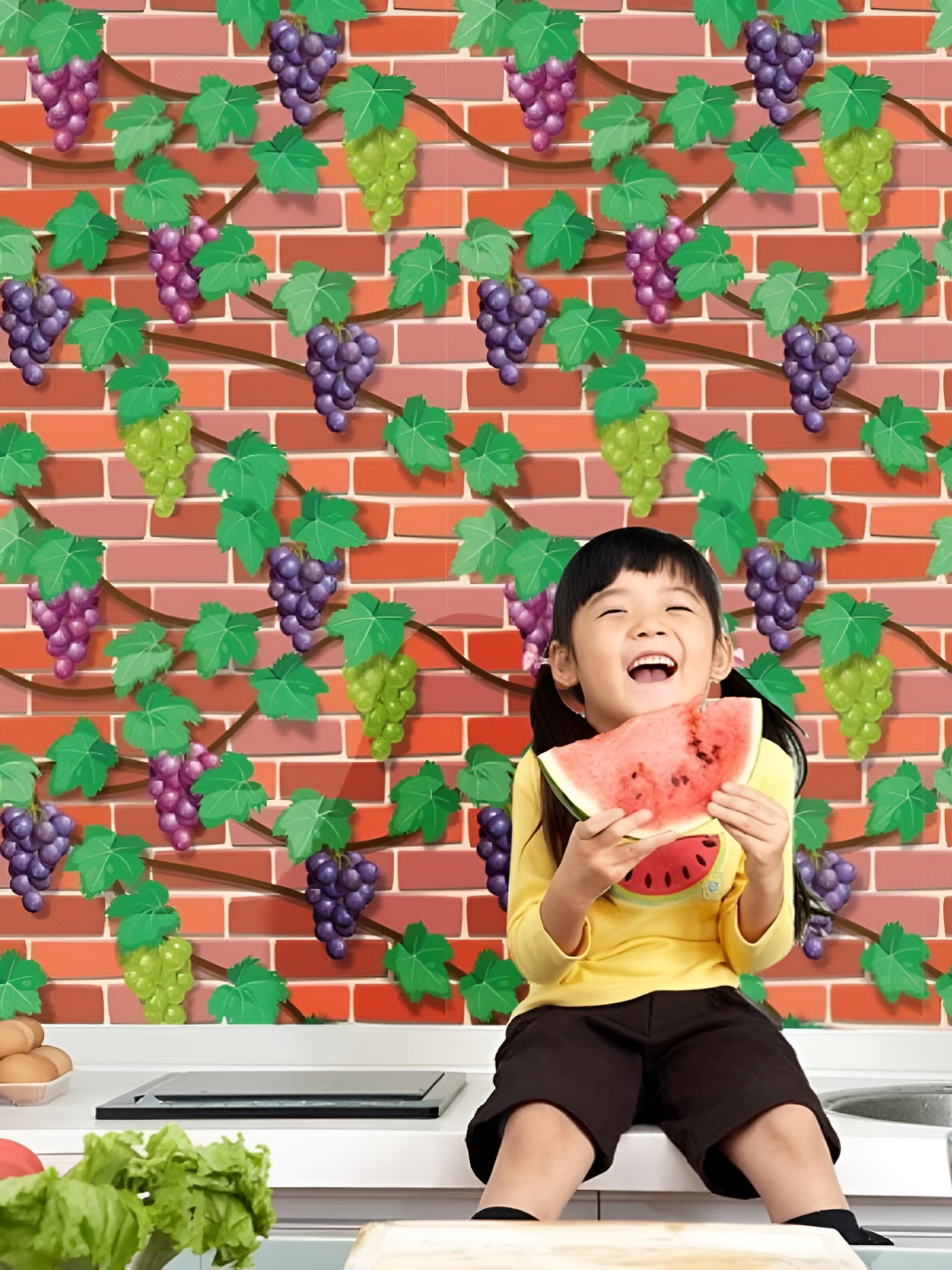 INDIAN ROYALS Brown & Green Printed Brick Stone 3D Home Dcor Waterproof Wallpaper