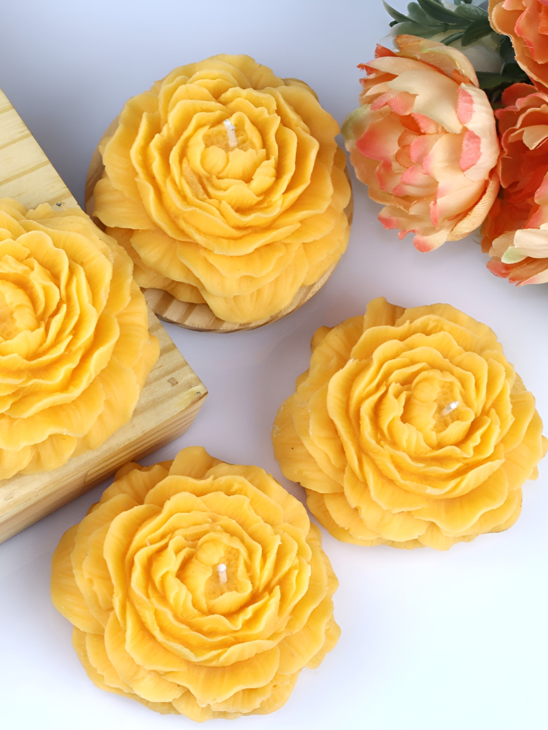 Shraddha Creation Peony Sandlwood Fragrance, Orange Colors Home Decor 4Pcs Scented Pillar Candles