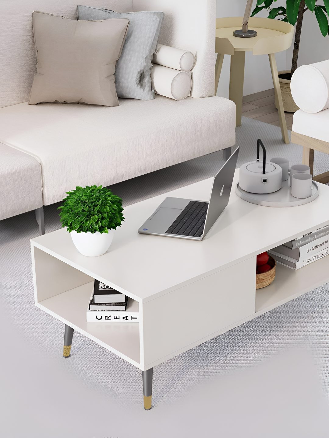 HEXA RED White Wooden Rectangular Coffee Table