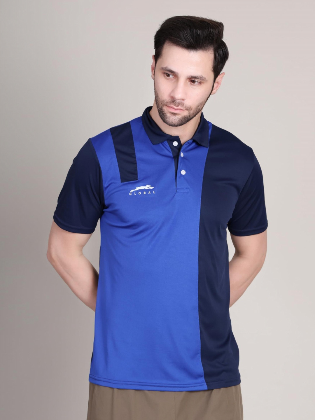 STAG GLOBAL Colourblocked Polo Collar Dri-Fit T-Shirt