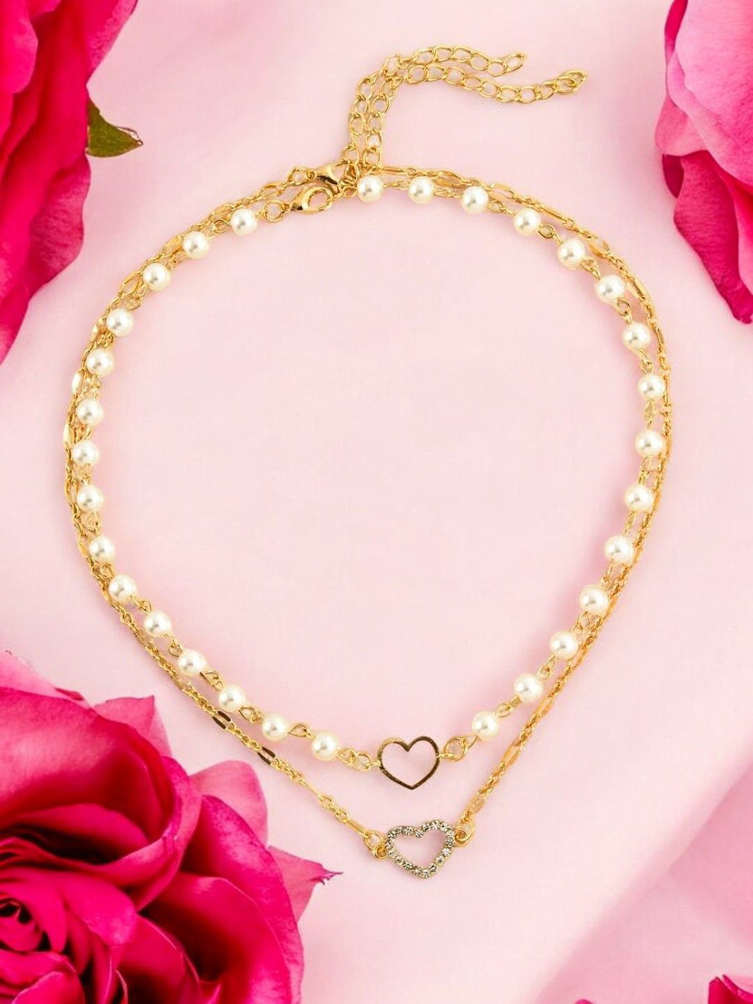 DressBerry Handcrafted Multi Layer Pearls Heart Fashion Necklace