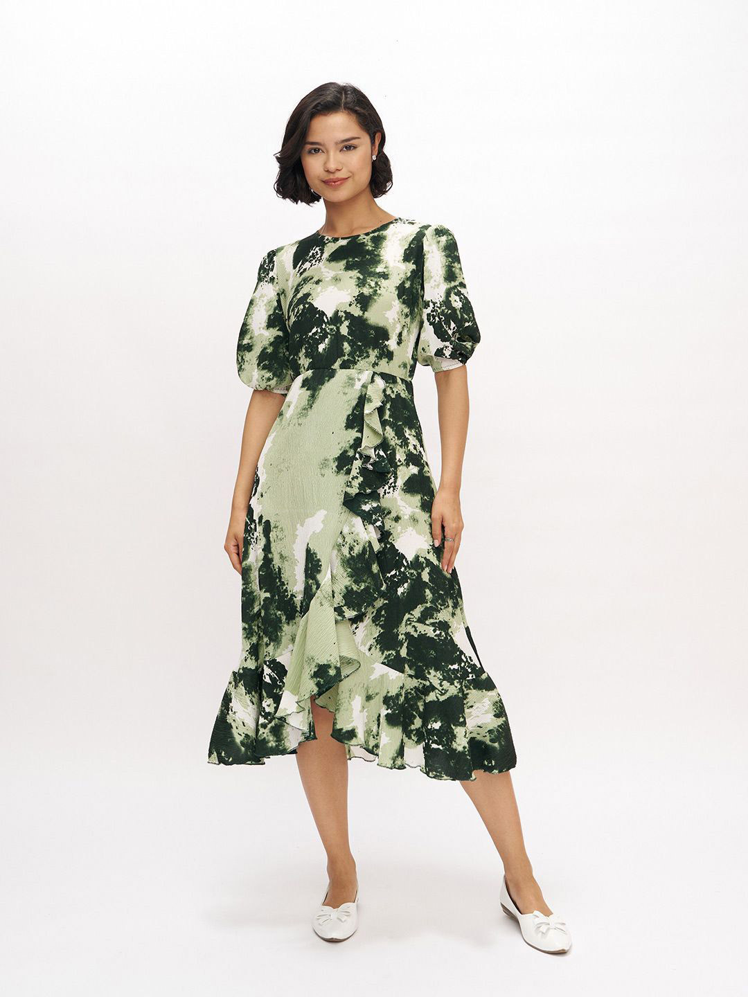 Dress Berry Women Printed Puff Sleeves Fit & Flare Dress