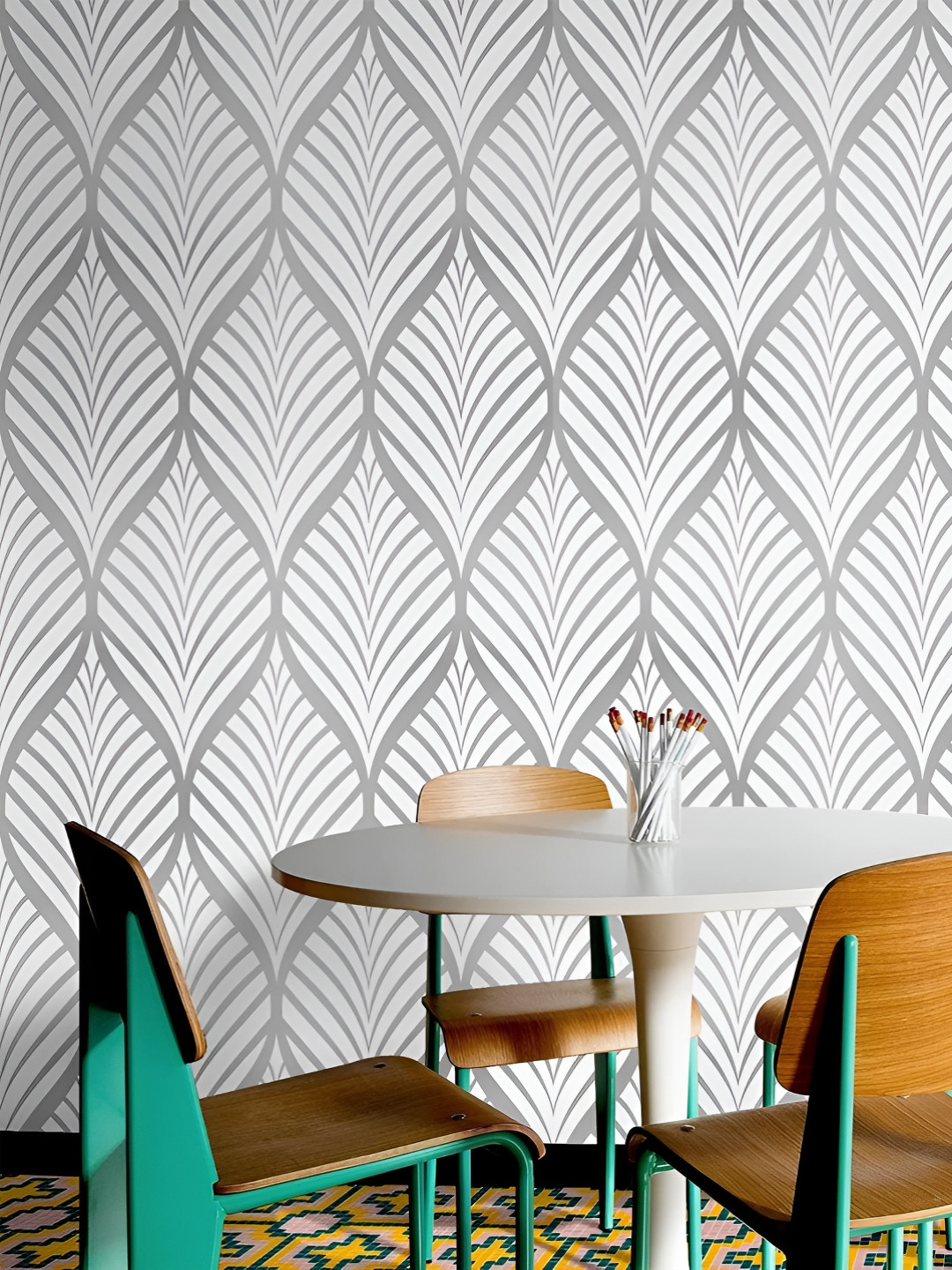 INDIAN ROYALS Silver Modern Stripe Printed Self-Adhesive & Durable Wall Sticker