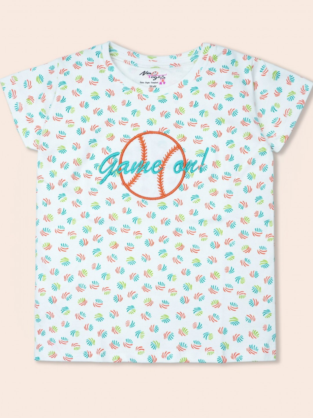 Nino Togs Boys Sports Printed Round Neck Short Sleeves Embroidered T-shirt