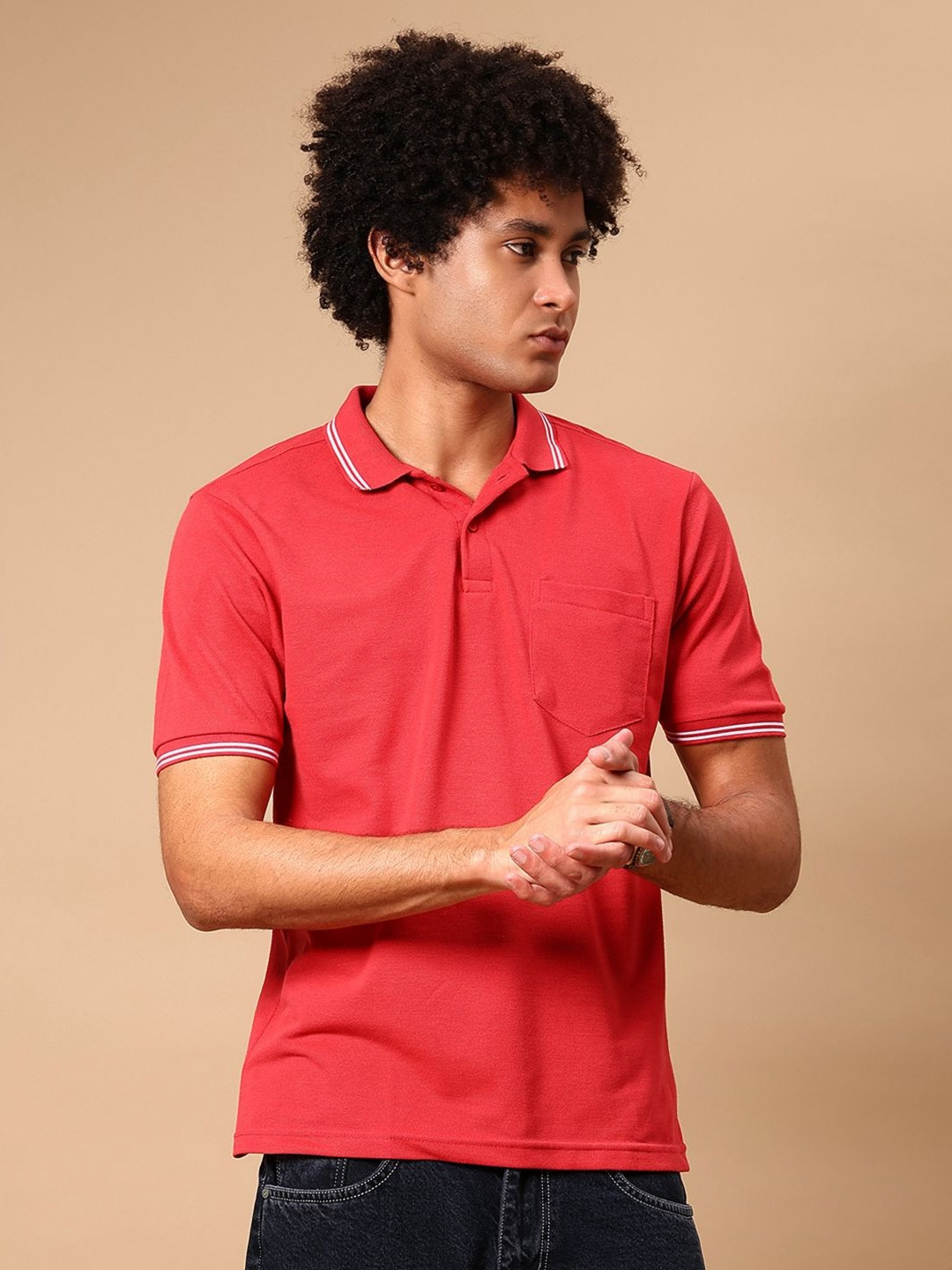 V-Mart Polo Collar Pocket Detail Cotton T-Shirt