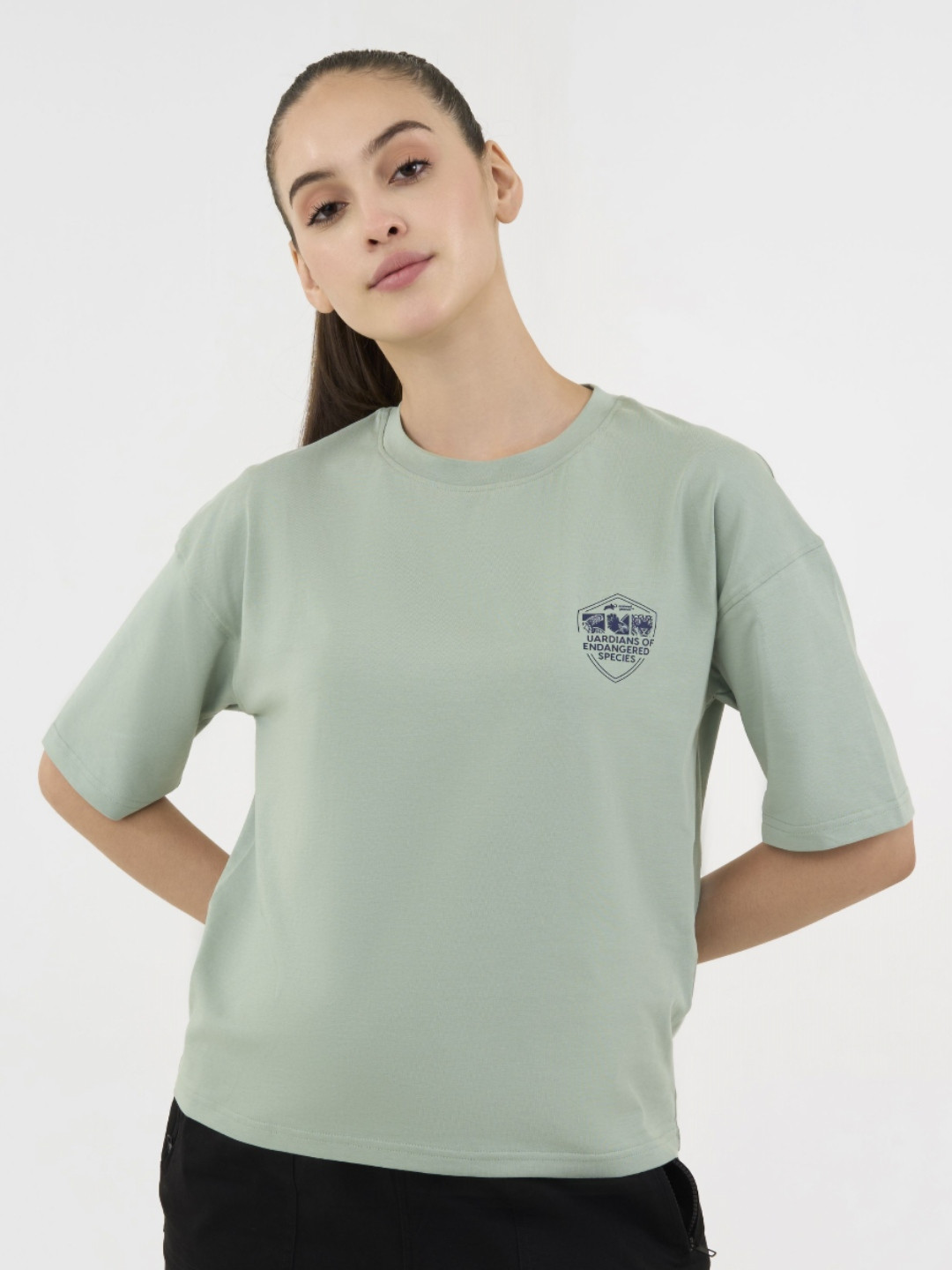 DCYPHR Whale Printed Drop-Shoulder Sleeves Cotton Oversized T-shirt