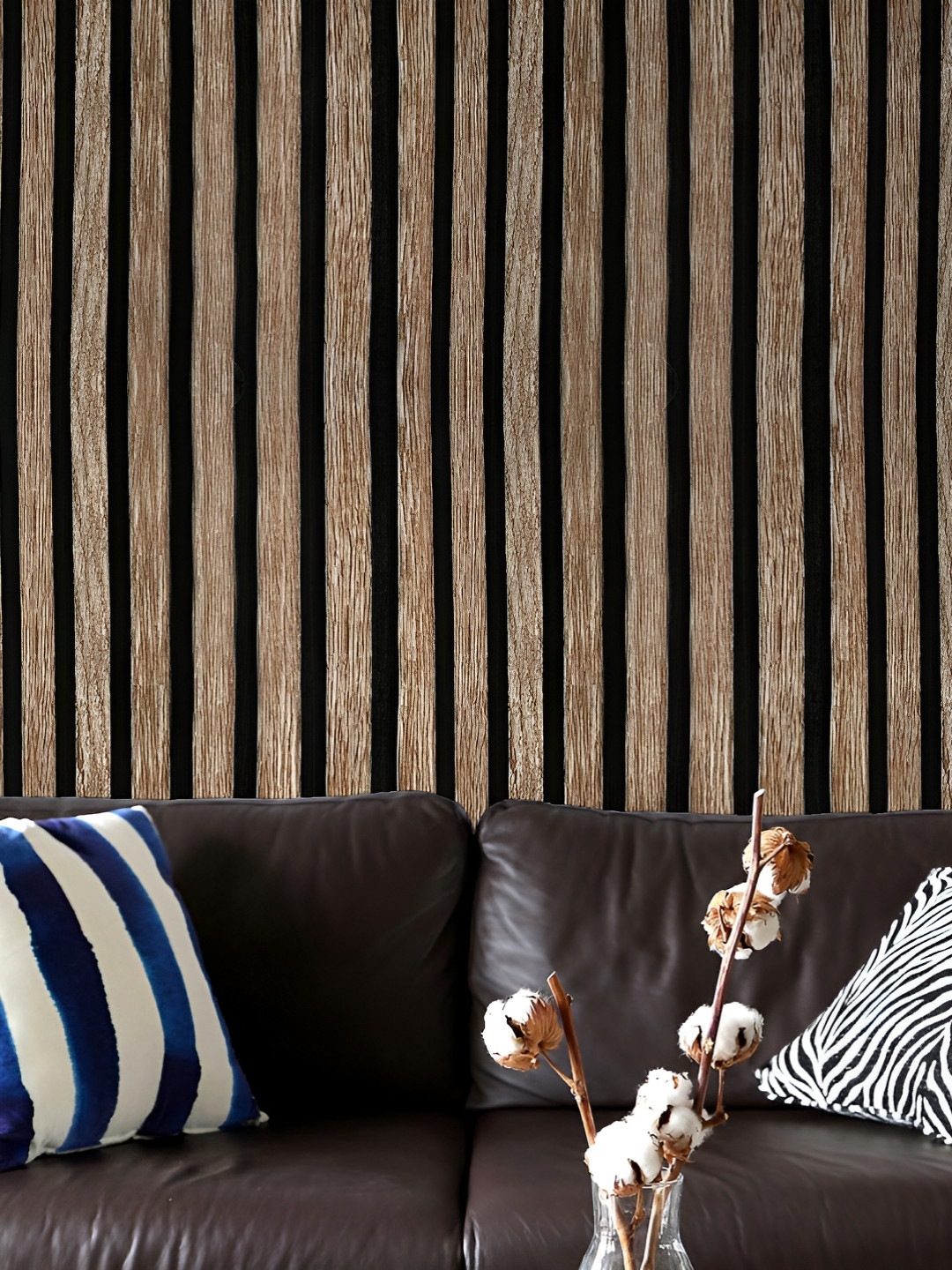 INDIAN ROYALS Brown & Black Striped Wooden Design Waterproof Wall Sticker
