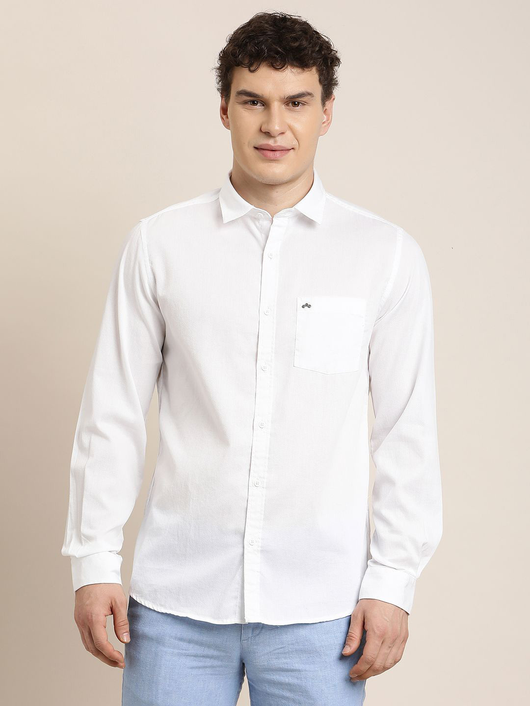 Turtle Spread Collar Long Sleeves Pure Cotton Relaxed Slim Fit Casual Shirt