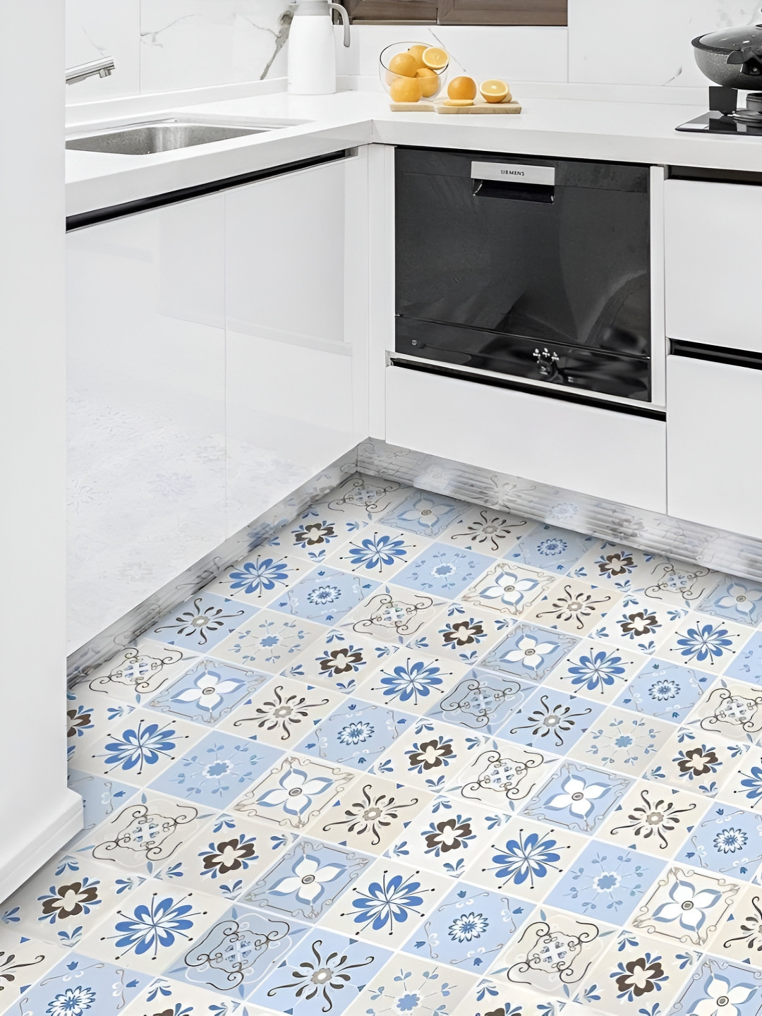 INDIAN ROYALS Grey & Blue Mosiac Printed Self-Adhesive & Durable Wall Sticker