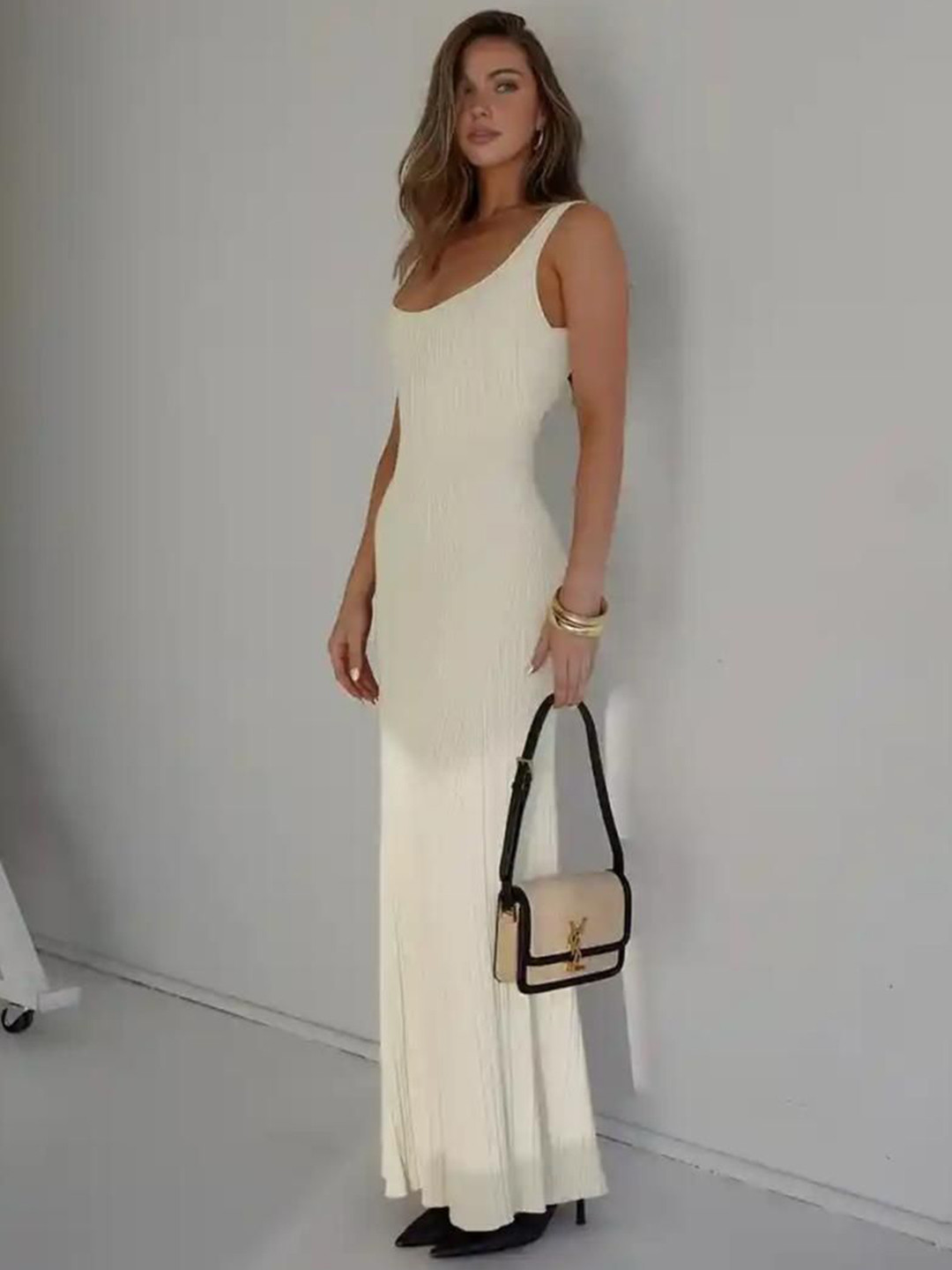 Miss Mosa By Akanksha  Women White Logos Luxe Knit Bodycon Dress