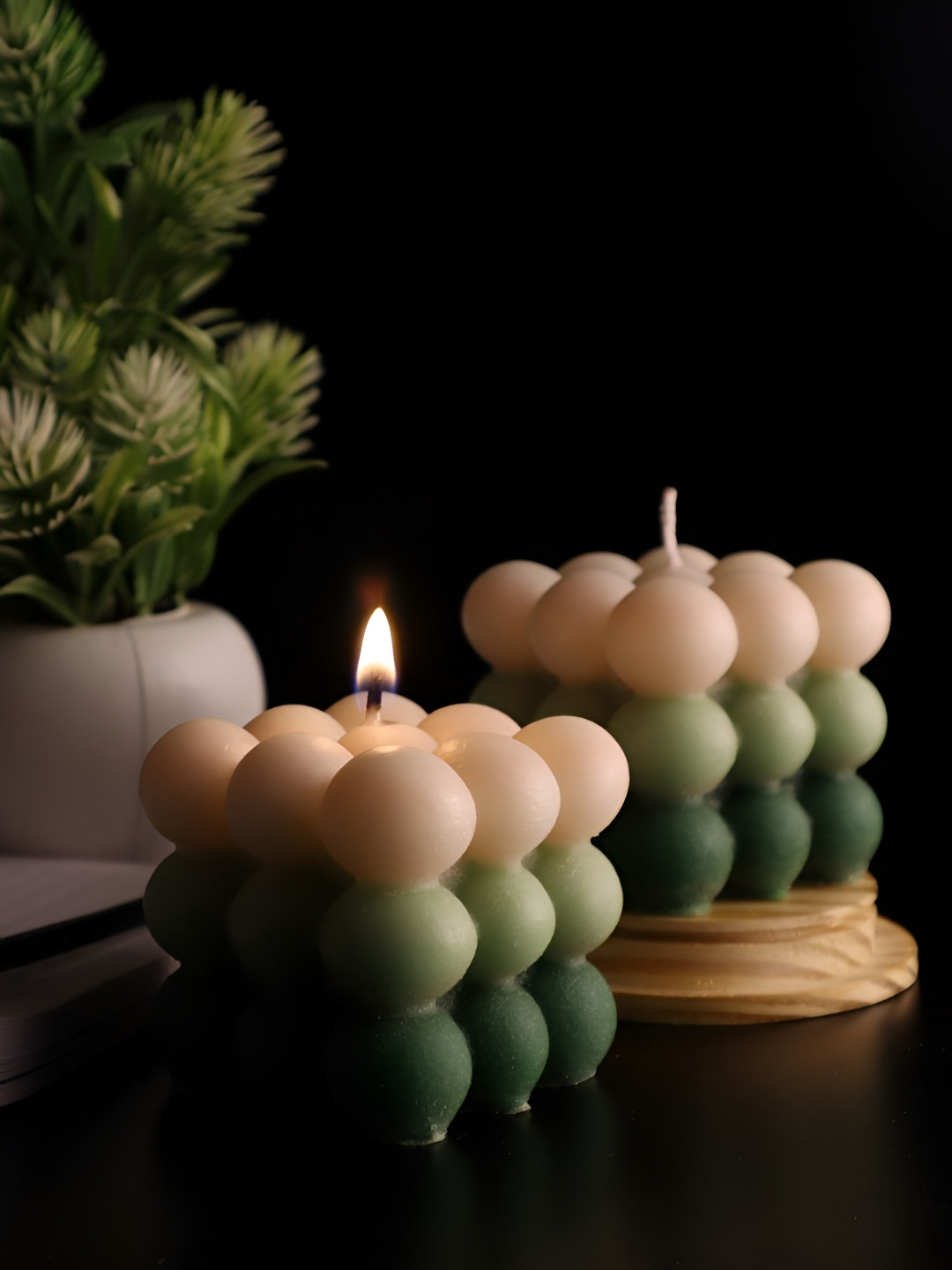 Shraddha Creation Lilac Fragrance, Bubble Candle, Green & White Color Home Decor 2Pcs Scented Tea Light Candles