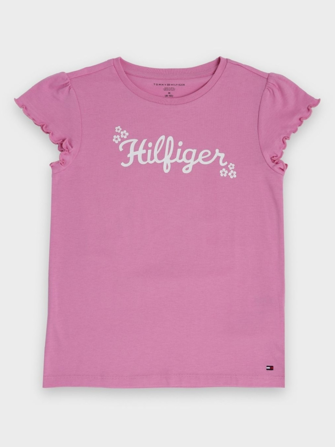 Tommy Hilfiger Girls Brand Logo Printed Round Neck Short Sleeves Cotton Casual T-shirt