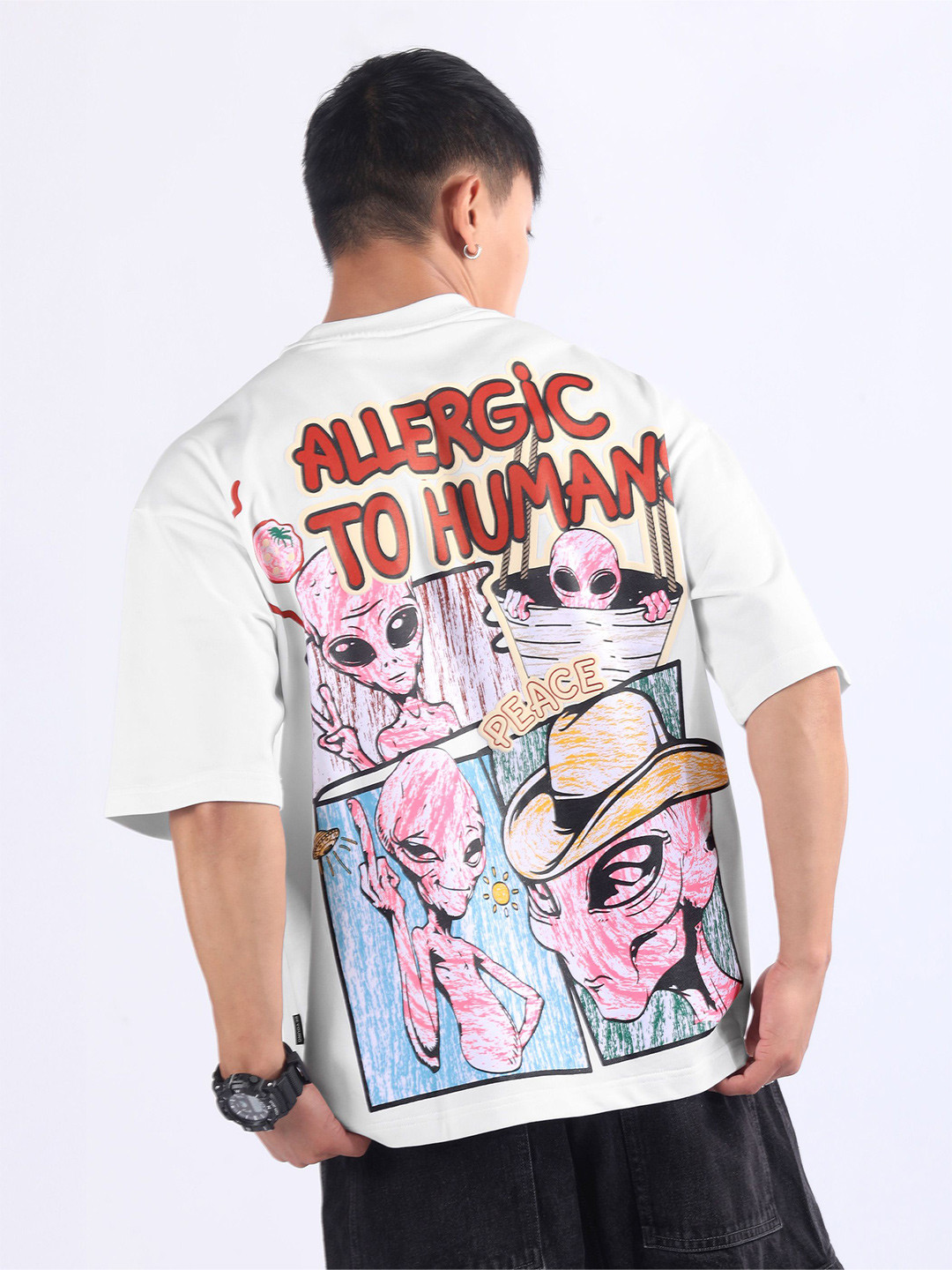 Beyoung Allergic To Human Puff Printed Oversized T-shirt