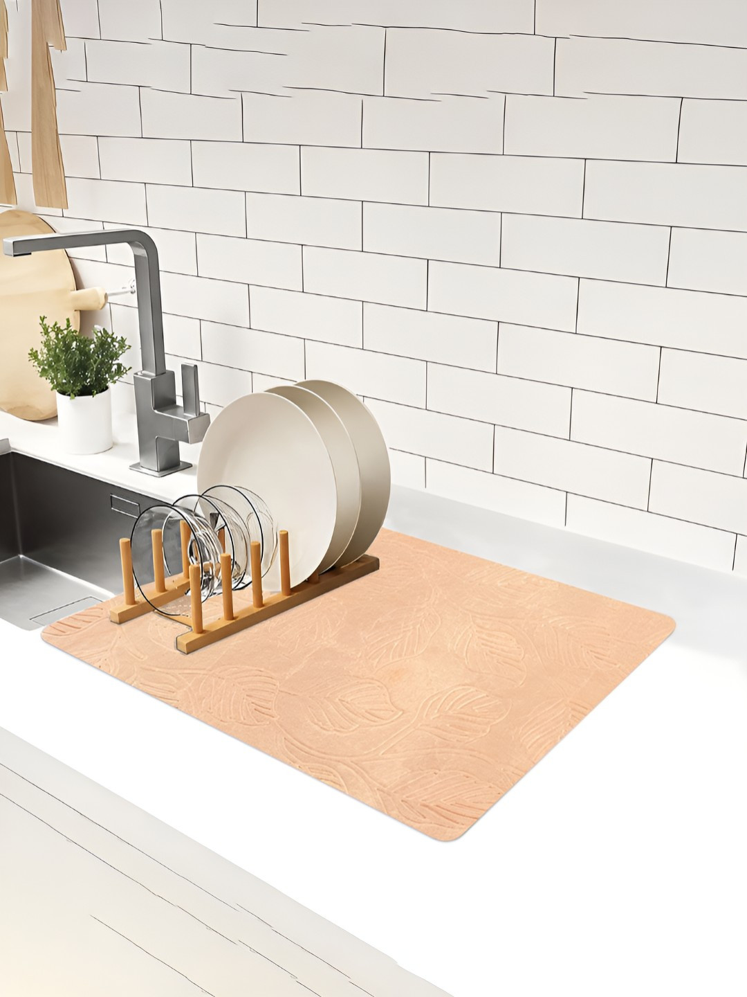 Aura Cream-Coloured Embossed Anti-Skid KitchenMat