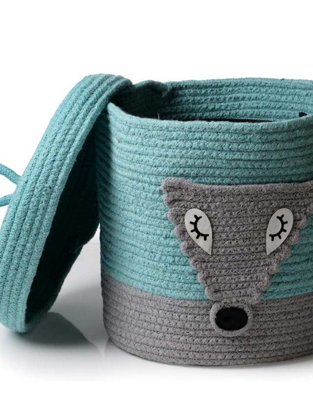 Dolce Casa Turquoise Blue & Grey Textured Rope Laundry Bag With Lid