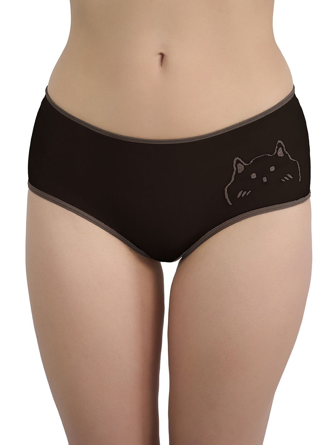 Moda Rapido Printed Seamless Mid-Rise Basic Briefs CAT_BLACK_XS