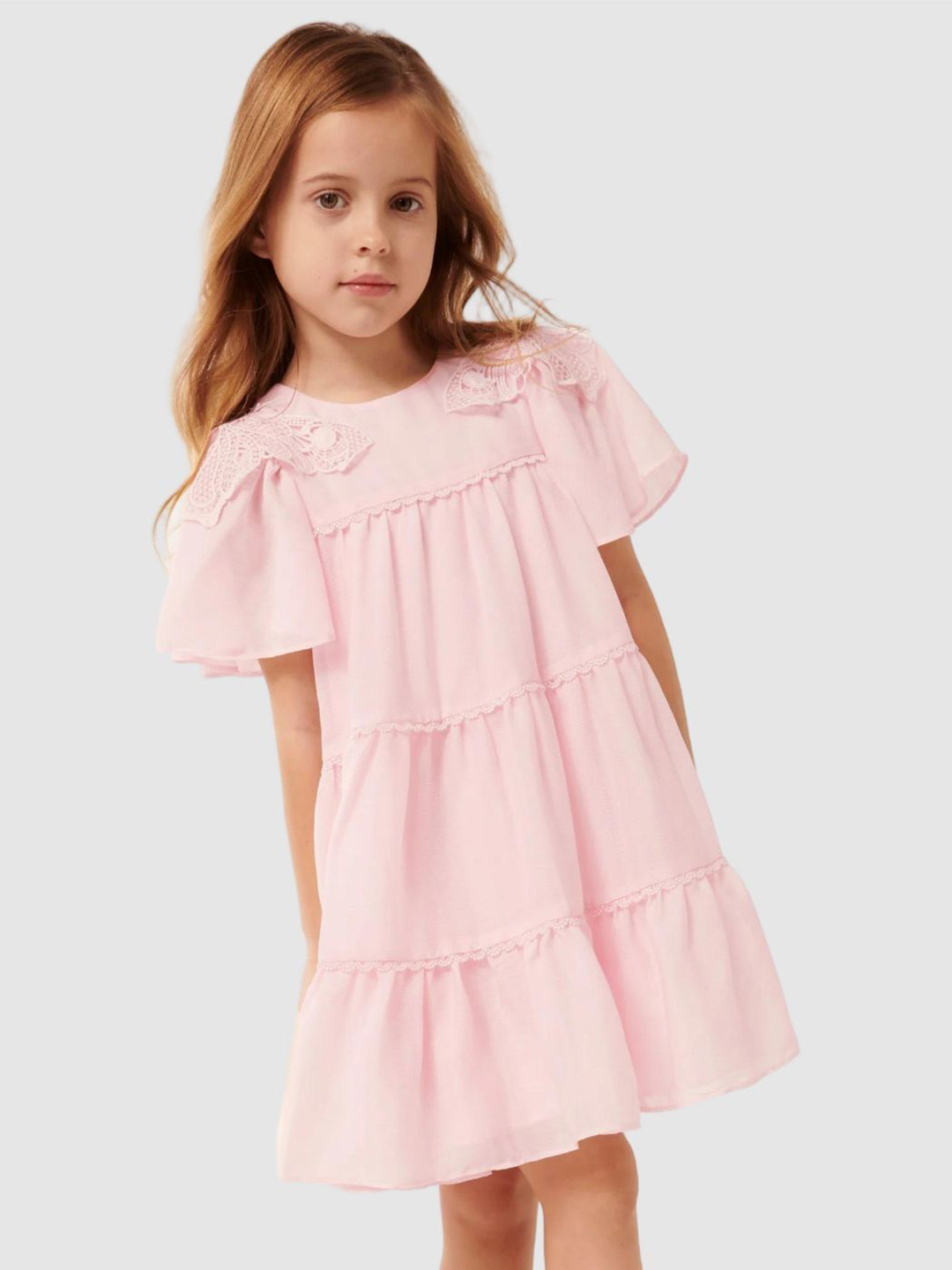 Forever New Shauna Girl Flutter Sleeve Tiered A-Line Dress