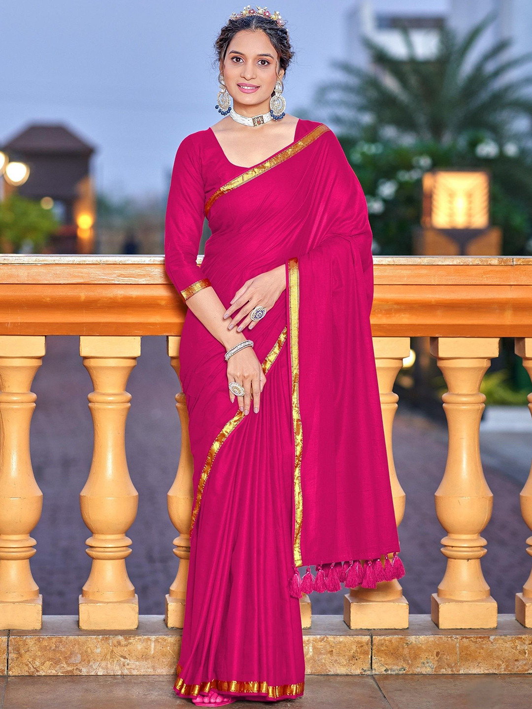 LeeliPeeri Designer Solid Pink Saree with Blouse Piece
